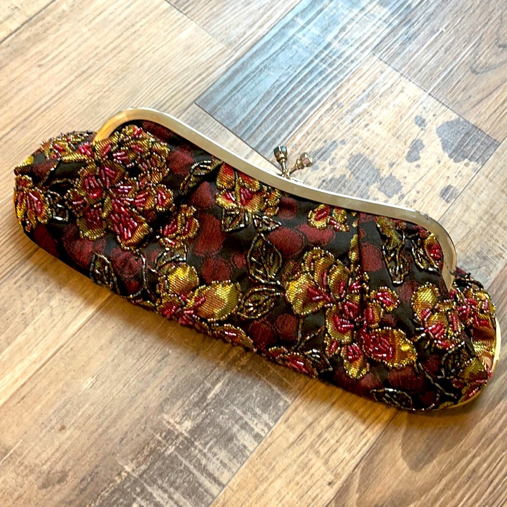Vintage beaded clutch - burgundy/yellow - great condition!